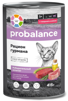 Probalance Изысканное меню влажный корм для кошек с говядиной и ягнёнком, 415 г   
